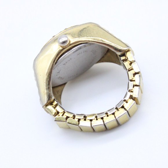 Vintage Collezio Ring Watch Mens Gold Tone Rhinestone Quartz Japan Movt Rare - Picture 4 of 4